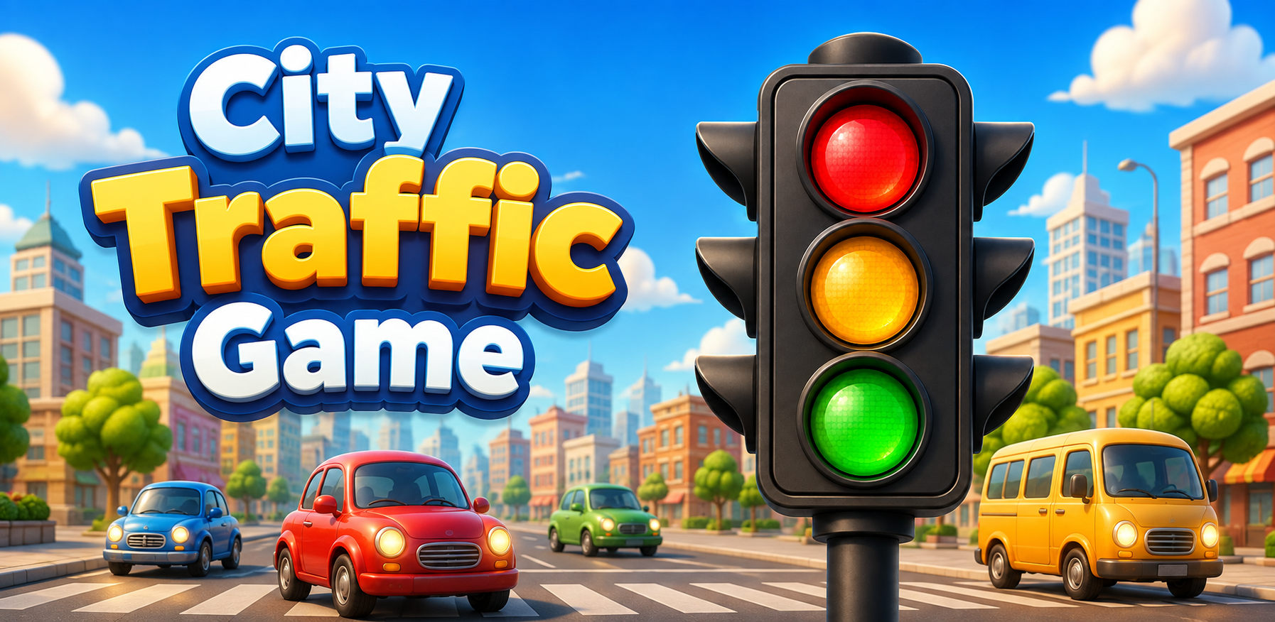 City Traffic Game — a city intersection with cars and a traffic light